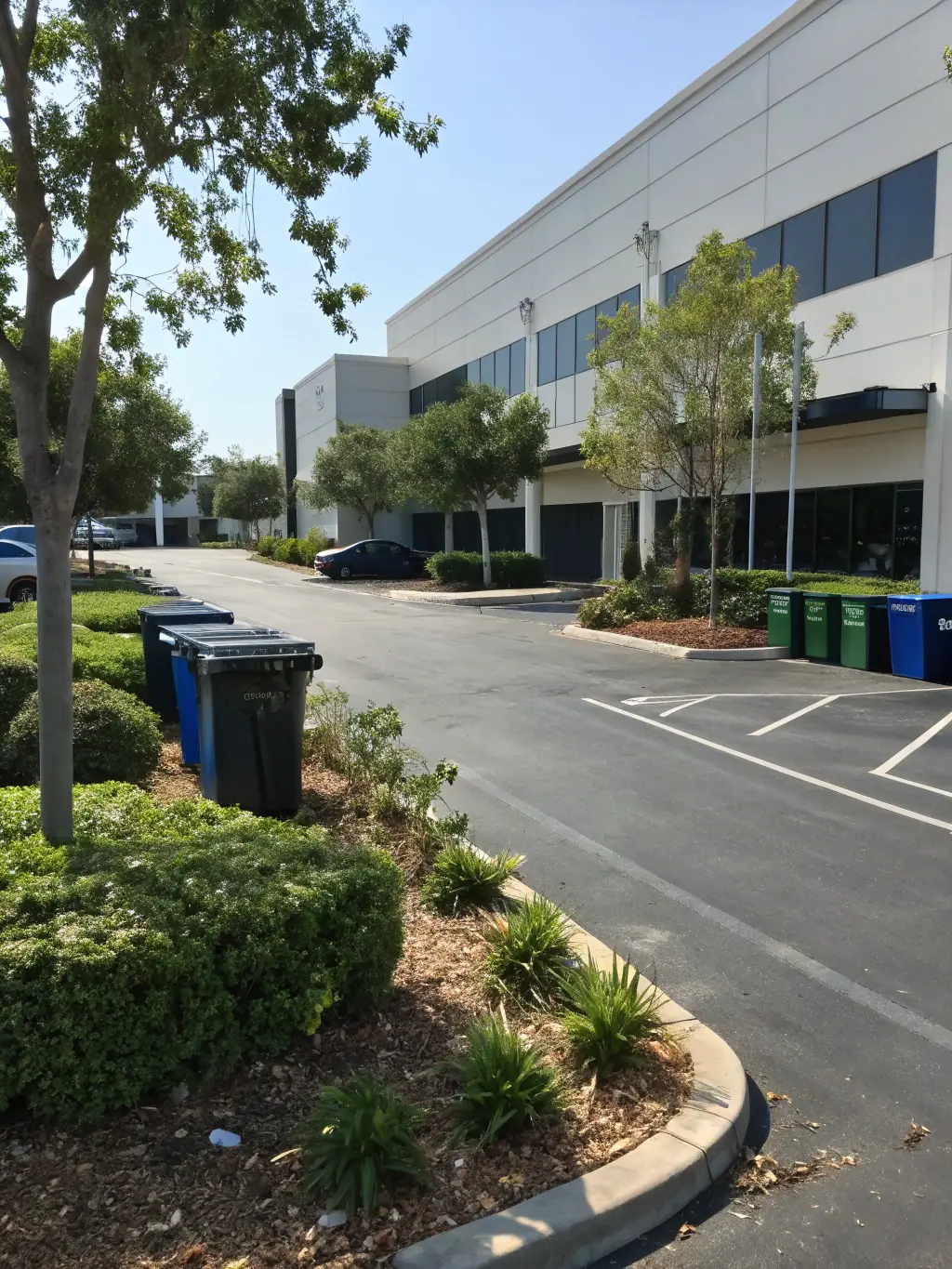 A commercial building exterior with clean windows, well-maintained landscaping, and an inviting entrance, emphasizing the importance of commercial property cleaning.