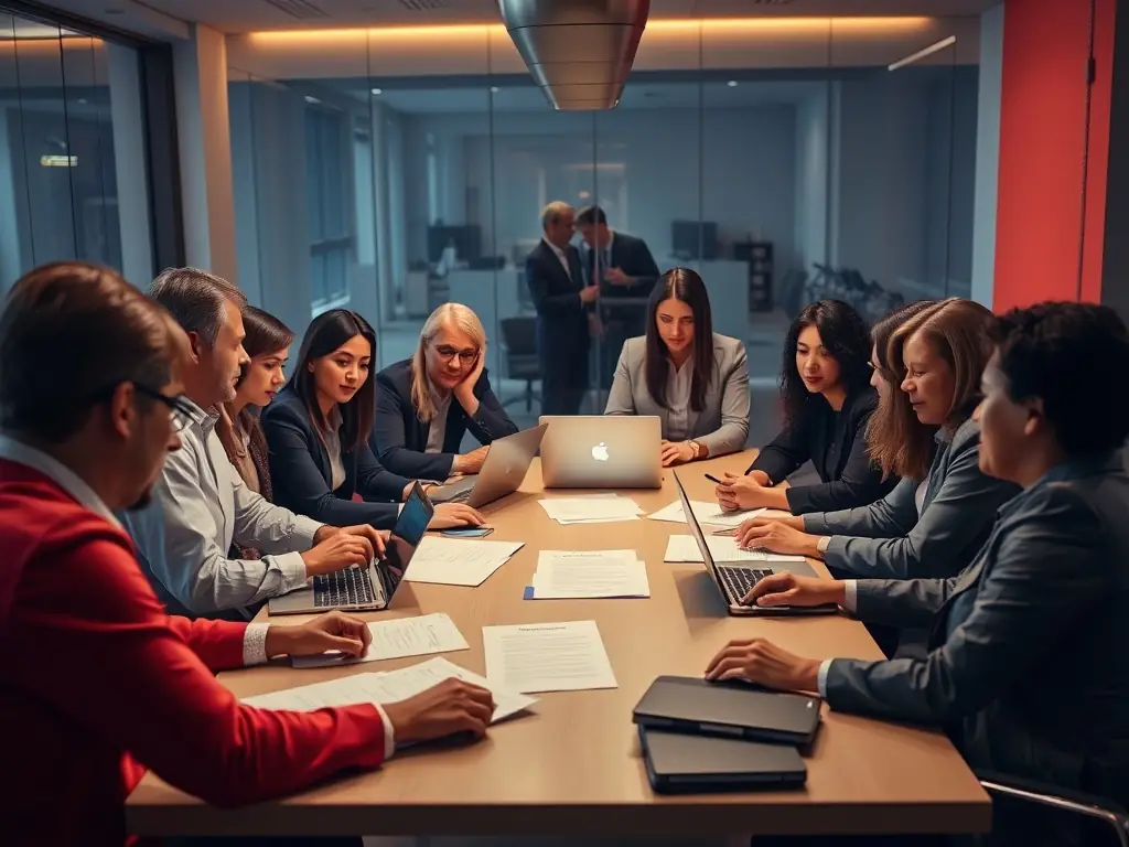 A well-organized property management team coordinating tenant requests and property maintenance schedules in a modern office setting.